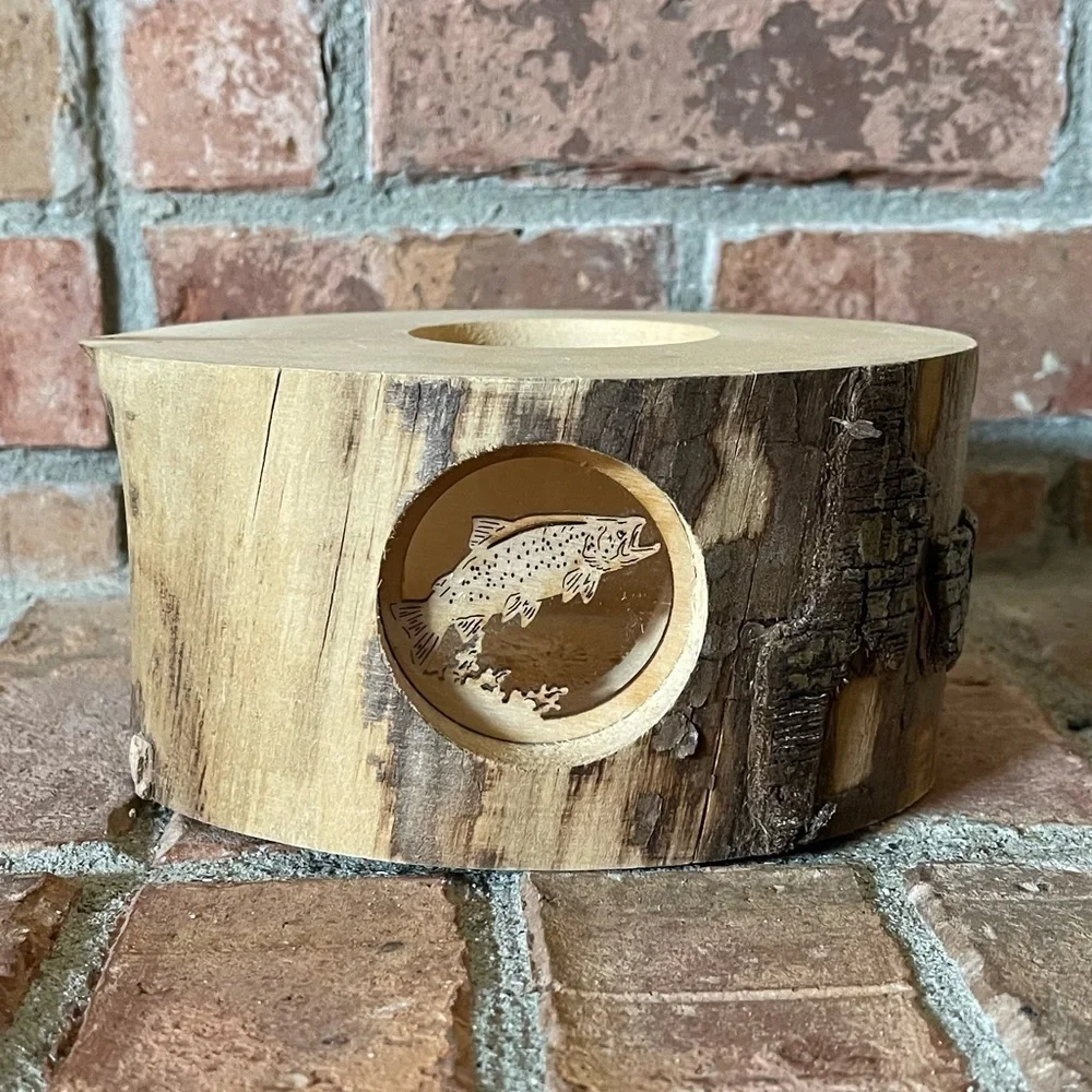 Spinning Aspen Solid Wood Fish Bass Candle Holder